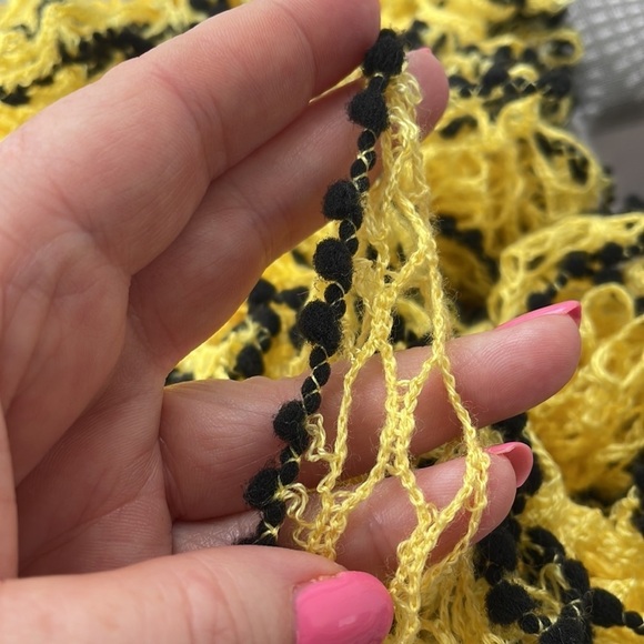 Ruffs & Pom-Poms Crocheted Yellow Black Scarf - Picture 9 of 10